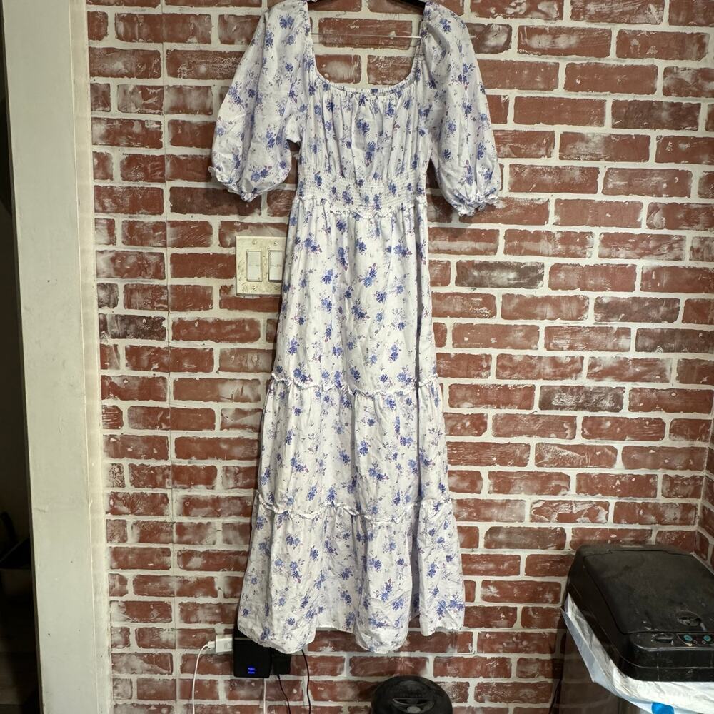 LoveShackFancy x Target Gemma Maxi Dress White Floral Puff Sleeve Size XS